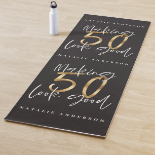 50th birthday gold and black chic modern yoga mat