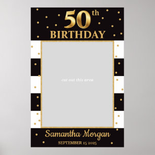 50th Birthday Gold and Black Photo Prop Frame Poster