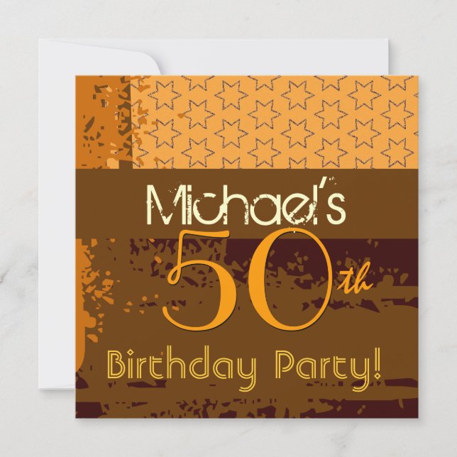 50th Birthday Gold and Chocolate Brown Stars Invitation (Front)