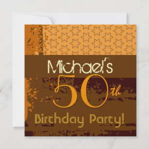 50th Birthday Gold and Chocolate Brown Stars Invitation