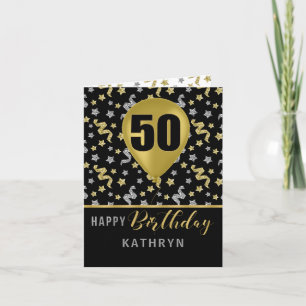 50th Birthday Gold and Silver Confetti Balloon Card
