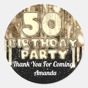50th birthday Gold BALLONS Thank you for name Classic Round Sticker