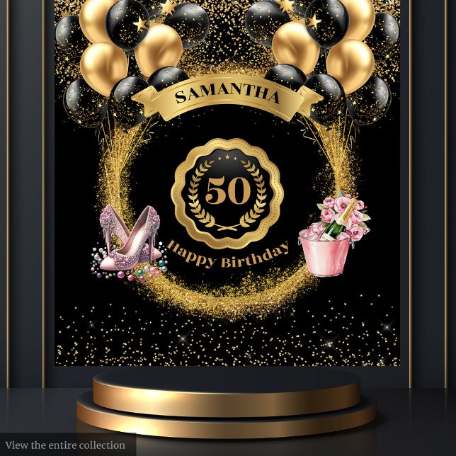 50th Birthday Gold Balloons Blush High Heels  Tapestry (50th Birthday Gold Balloons Blush High Heels Tapestry)