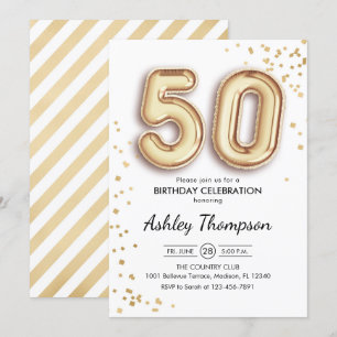 50th Birthday - Gold Balloons Invitation