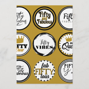 50th Birthday Gold Black Fifty Fabulous Party Invitation