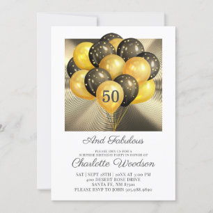 50th Birthday Gold Black Glitter Metallic Invitation