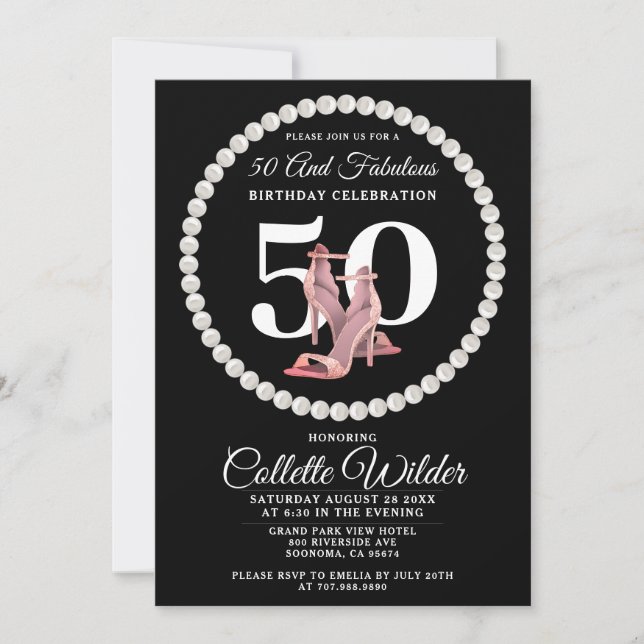 50th Birthday Gold Black Invitation (Front)