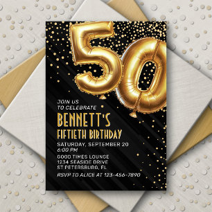 50th Birthday Gold Black Invitation