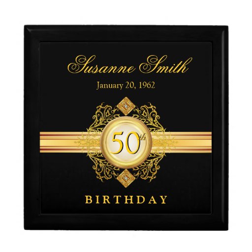 50th Birthday Gold Black Keepsake Gift Box | Zazzle