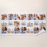 50th birthday gold black photo collage chic beach  beach towel<br><div class="desc">Celebrate your 50th birthday in style with these black and gold effect 50th birthday design. A modern design with script text,  bold graphics photo collage. Change the colour to customise. Part of a collection.</div>