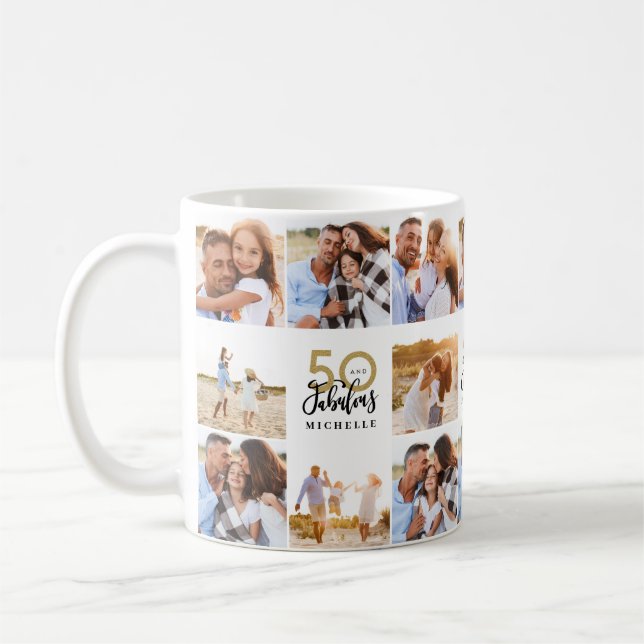 50th birthday  gold black photo collage chic coffee mug (Left)