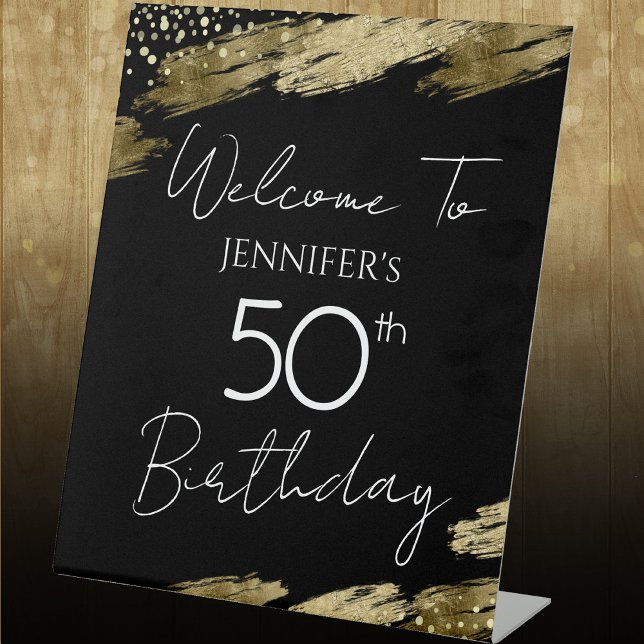 50th Birthday Gold Black Welcome Pedestal Sign (Creator Uploaded)