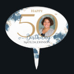 50th Birthday Gold Blue Floral Custom Photo Chic Cake Pick<br><div class="desc">50th Birthday Gold Blue Floral Custom Photo Chic Cake Topper. Simple and modern birthday party invitation with blue watercolor florals and gold accents. This design also features a custom photo of the birthday person. Need help with this template? Contact the designer by clicking the 'Message' button below.</div>