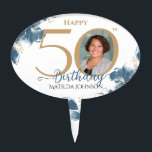 50th Birthday Gold Blue Floral Custom Photo Chic Cake Pick<br><div class="desc">50th Birthday Gold Blue Floral Custom Photo Chic Cake Topper. Simple and modern birthday party invitation with blue watercolor florals and gold accents. This design also features a custom photo of the birthday person. Need help with this template? Contact the designer by clicking the 'Message' button below.</div>