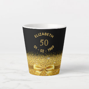 50th birthday gold bow black name sparkle age latte mug