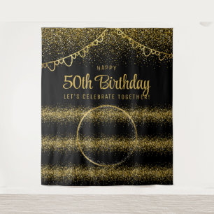 50th Birthday Gold Celebration Photo Backdrop Tapestry