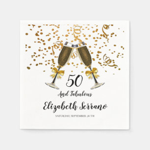 50th Birthday Gold Confetti Champagne Glasses Napkin