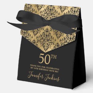 50th Birthday Gold Damask Thank You Favour Box