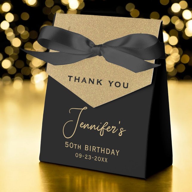50th Birthday Gold Foil Monogram Script Thank You Favour Box (Creator Uploaded)