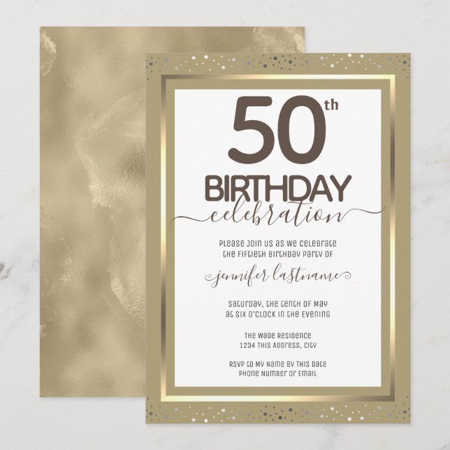 50th Birthday Gold Formal Invitation (Front/Back)