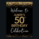 50th Birthday Gold Glitter and Black Welcome Poster<br><div class="desc">Elegant Faux gold glitter with shimmering confetti highlights on the top and bottom border. All text is adjustable and easy to change for your own party needs. Great elegant 50th birthday template design.</div>