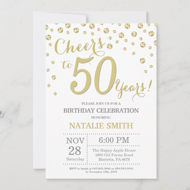 50th Birthday Gold Glitter Diamond Invitation (Front)