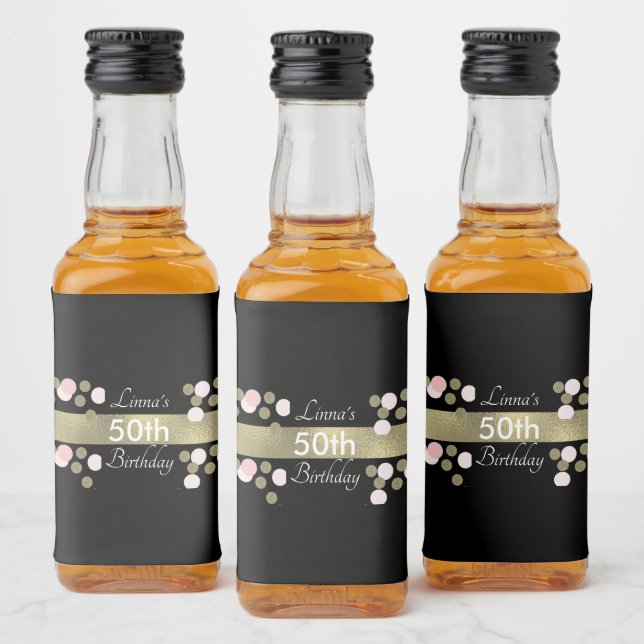 50th Birthday Gold Glitter Faux Pink Party Water B Liquor Bottle Label (Bottles)