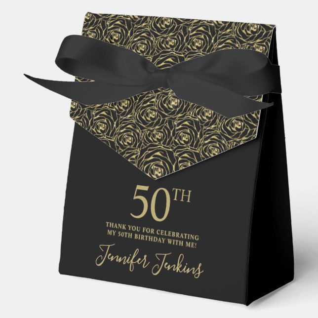 50th Birthday Gold Glitter Roses Thank You  Favour Box (Front)