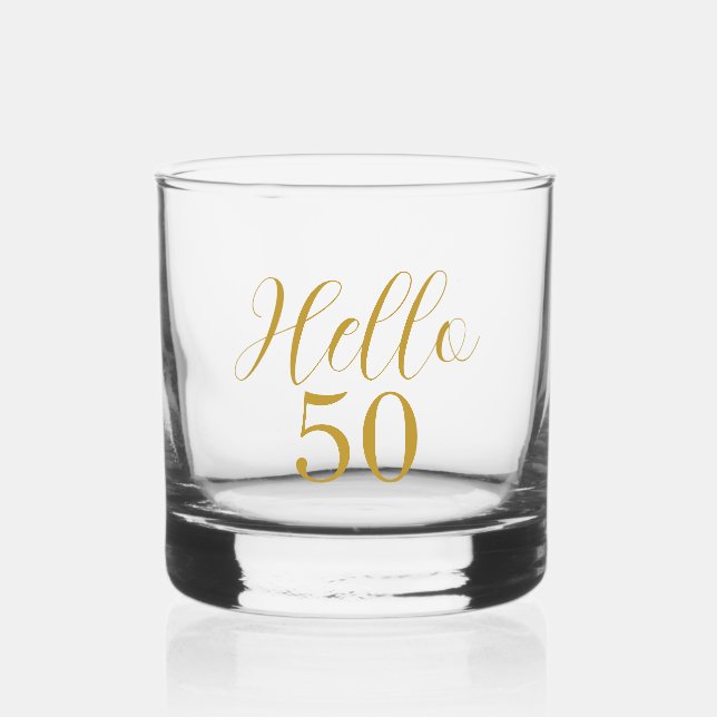 50th Birthday Gold Minimal Whiskey Glass (Front)