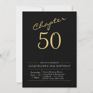 50th Birthday Gold Modern Script Black Invitation