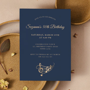 50th Birthday Gold Music Notes Elegant Invitation