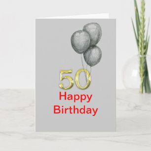 50th Birthday Gold Numbers Balloons Blank Cards
