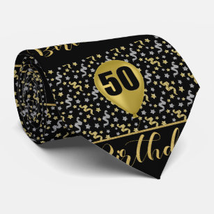 50th Birthday Gold on Black with Confetti Tie