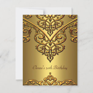 50th Birthday Gold on Gold Overlay Invitation