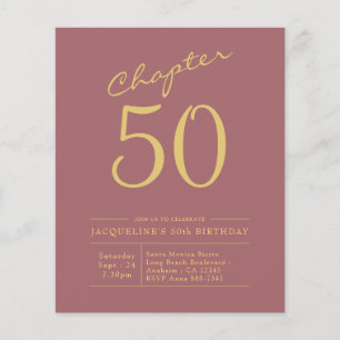 50th Birthday Gold Pink Budget Invitation Flyer