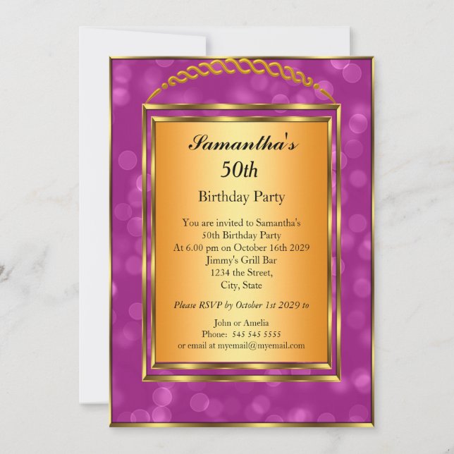 50th Birthday Gold Pink Elegant Modern Invitation (Front)