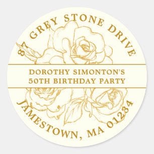 50th Birthday Gold Rose Return Address Label