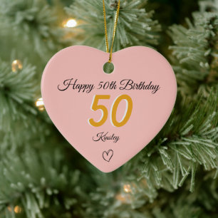 50th Birthday Gold Shadow Monogram heart Ceramic Tree Decoration