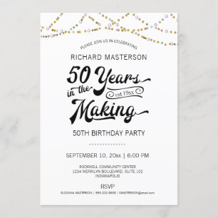 50th Birthday Gold String Lights Invitation