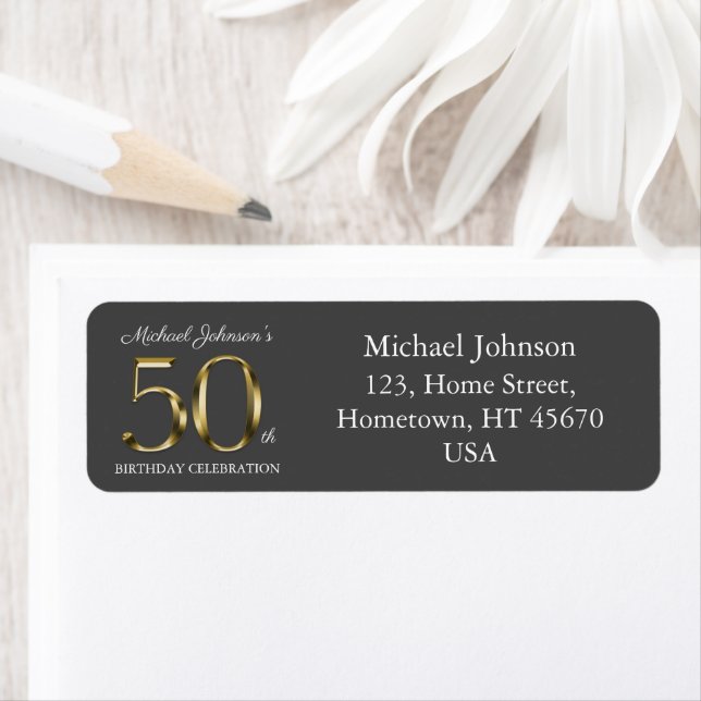 50th Birthday Gold Typography Dark Grey Address (Insitu)