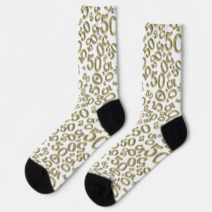 50th Birthday Gold/White Number Pattern Socks