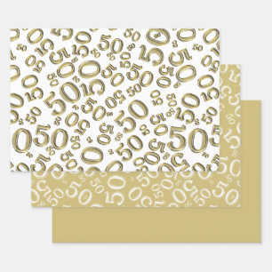 50th Birthday Gold & White Random Number Pattern Wrapping Paper Sheet
