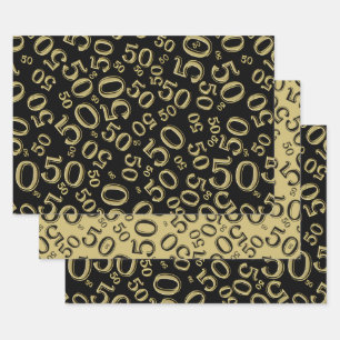 50th Birthday Gold & White Random Number Pattern Wrapping Paper Sheet