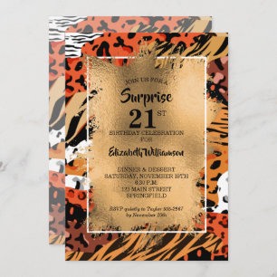 50th Birthday Gold Wild Animal Print Invitation