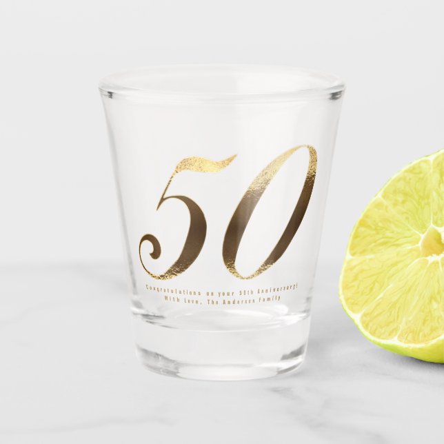 50th Birthday Golden Wedding Anniversary Shot Glass (Front)