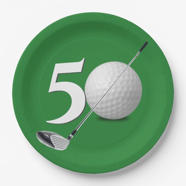 50th Birthday Golf Ball And Club  Paper Plate (Front)