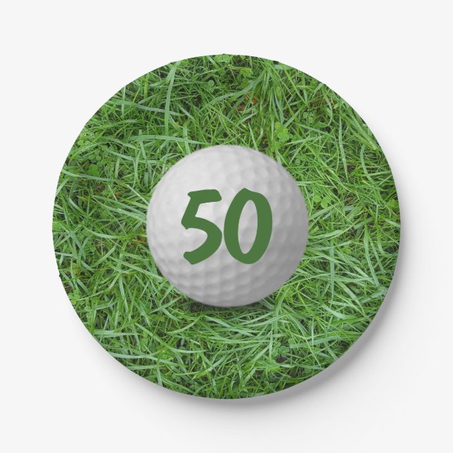 50th Birthday Golf Ball on Grass Paper Plate (Front)