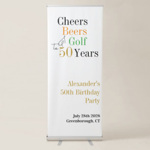50th Birthday Golf Cheers Beers Minimal Party Retractable Banner