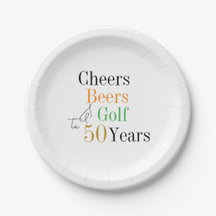50th Birthday Golf Cheers Beers Party Paper Plate