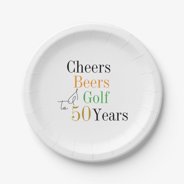 50th Birthday Golf Cheers Beers Party Paper Plate (Front)